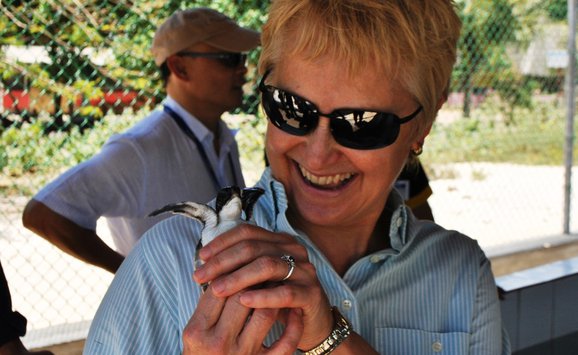 Elaine Dorward King with baby sea turtle